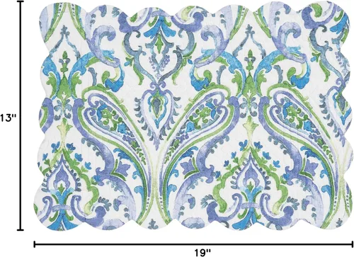Vista 9 de C&F Home Juliet - Juego de 6 manteles individuales rectangulares acolchados reversibles con patrón de cachemira azul, verde y blanco