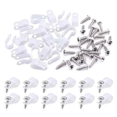 Vista 17 de Swpeet Paquete de 120 clips de cable tipo R de nailon negro de 1/2 pulgada, clips de sujeción de cable de montaje de tornillo de nailon con 120