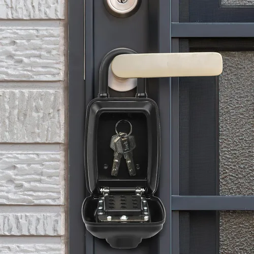 Vista 6 de Cididu Caja de bloqueo de llave para exterior, caja de seguridad impermeable con combinación de botón de 12 dígitos y grillete extraíble, llaves
