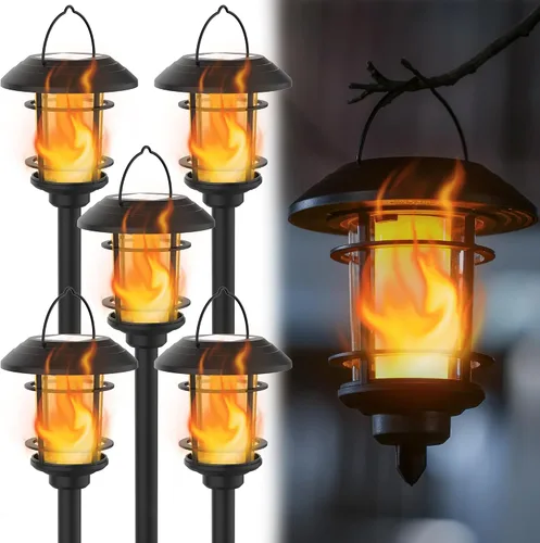 Vista 9 de Dynaming 6 unidades de luces de antorcha de llama solar al aire libre, luz de jardín de llama parpadeante de doble uso para Halloween, linternas