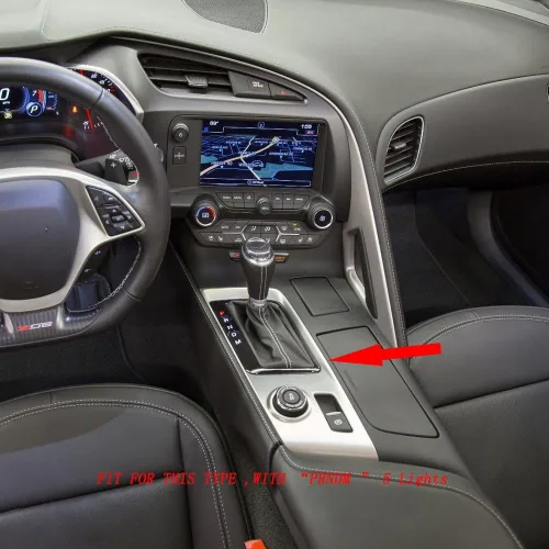 Vista 4 de Cubierta Protectora de Moldura de Panel de Engranajes de Control con Aspecto de Fibra de Carbono para 2014 2015 2016 2017 2018 Chevrolet Corvette C7