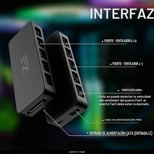 Vista 3 de EZDIY-FAB Hub de ventilador PWM de 10 puertos, divisor de ventilador de 4