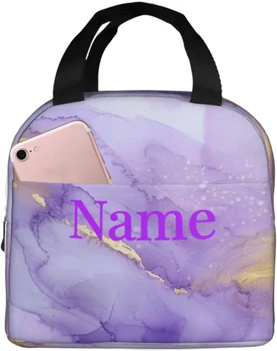 Vista 34 de Lonchera con diseño a cuadros azules aislada, bolsa térmica para almuerzo para adultos, niños, niñas, mujeres, oficina, trabajo, escuela, picnic