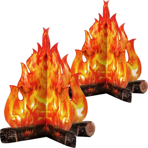 Vista 8 de Boao 2 juegos de fuego falso, llama falsa, decoración de campamento, pieza central de fogata de cartón 3D, llamas artificiales, decoración de fiesta
