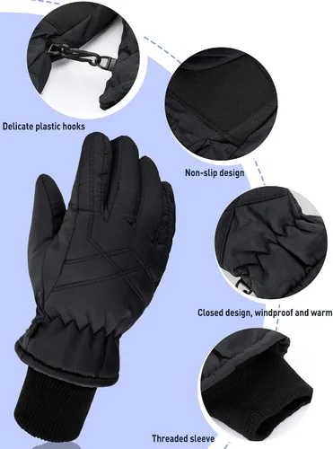 Vista 4 de 2 pares de guantes impermeables para niños, guantes de nieve cálidos para invierno, guantes de esquí para niños y niñas, resistentes al viento