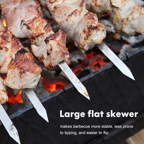 Vista 6 de Pinchos de barbacoa de acero inoxidable con mango de madera para carne, camarones, pollo, verduras