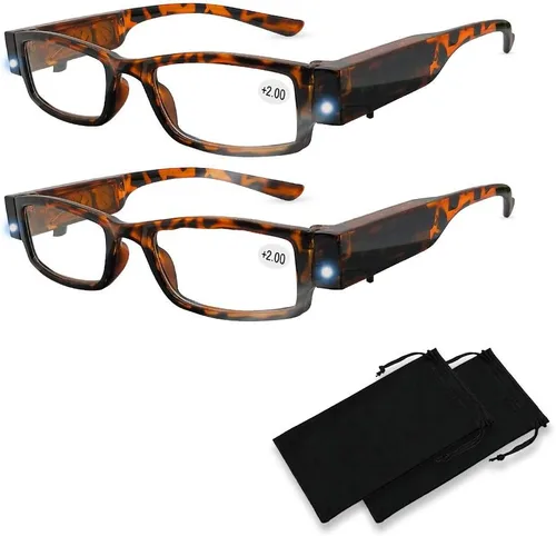 Vista 10 de Lectores LED brillantes con luces, lupa iluminada, lector nocturno, lentes compactos de marco completo, visión clara, unisex, visión clara, lentes