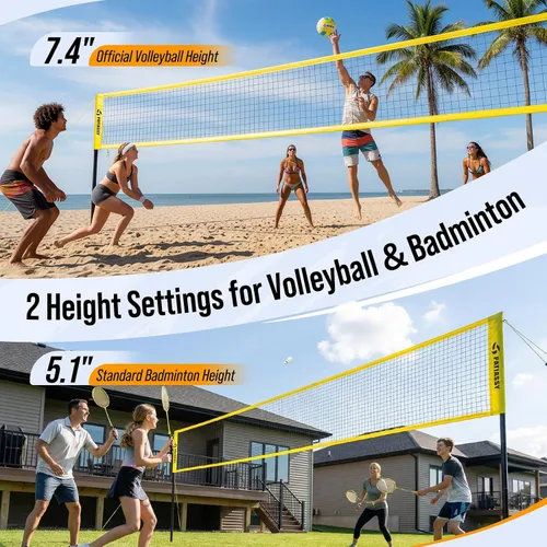 Vista 4 de 4 Square Volleyball Game Set, 4 Way Net System with 16FT & 32FT Court, Adjustable Height Backyard Badminton Combo, Portable Outdoor Kit with Ball