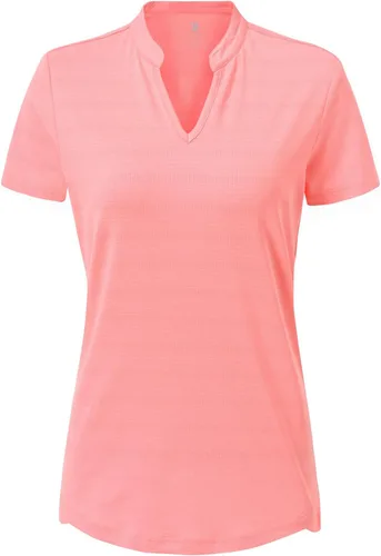 Vista 25 de Gopune Polo de golf con cuello en V para mujer, sin cuello, manga corta, ligera, de secado rápido, camisetas de tenis para correr