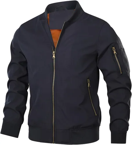 Vista 7 de HOOD CREW Chaqueta bomber para hombre, ligera, casual, elegante, para primavera, otoño, cortavientos, con cremallera, con bolsillos