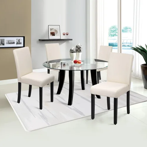 Vista 2 de Sillas de comedor de estilo urbano, de piel y con patas de madera maciza, 76.2 cm, 4