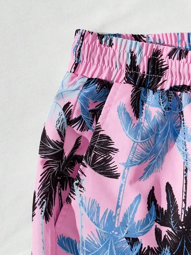 Vista 66 de GORGLITTER Conjunto de 2 piezas de camiseta gráfica de manga corta para hombre, estampado hawaiano con cordón y pantalones cortos