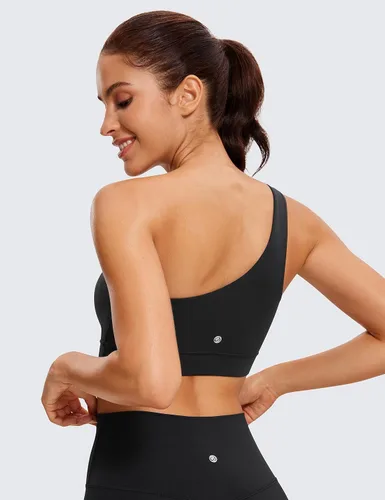 Vista 2 de CRZ YOGA Butterluxe - Brasier deportivo de un hombro para mujer, sin mangas, con una correa, de bajo impacto, asimétrico, para entrenamiento y yoga