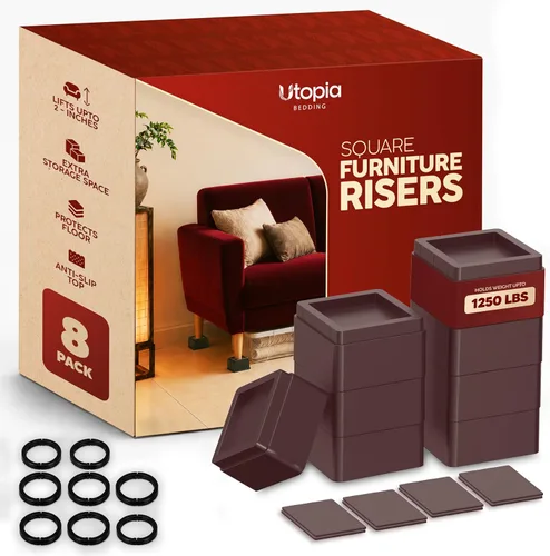 Vista 3 de Utopia Bedding Elevadores de Cama de 2 Pulgadas - Paquete de 4 - Elevadores de Muebles con Espuma Antideslizante y Almohadilla de Goma - Elevadores