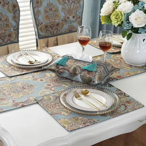 Vista 5 de kilofly 6 manteles individuales elegantes de jacquard de brocado floral (11.8 x 15.7 pulgadas)