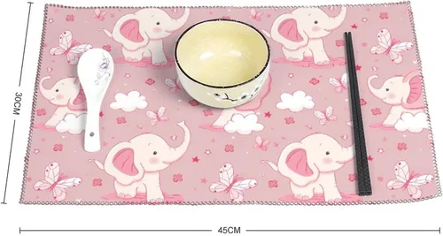 Vista 2 de Elephant Butterfly Placemats Set of 6 Resistant Table Mats Washable Place Mats for Dinner Party Table Decoration