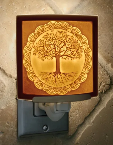 Vista 2 de The Porcelain Garden Luz nocturna de árbol de la vida, litofán de porcelana, enchufe decorativo de pared para guardería, dormitorio, cocina, baño