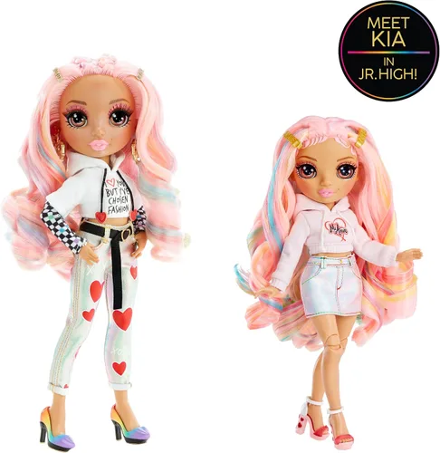 Vista 5 de Rainbow High Rainbow Junior High Edición Especial Kia Hart - Muñeca de moda rosa posable de 9 pulgadas con accesorios y mochila suave