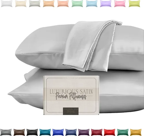 Vista 10 de Elegant Comfort Juego de 2 fundas de almohada de satén sedosas y lujosas para una piel y cabello más saludables, cierre con cremallera oculta