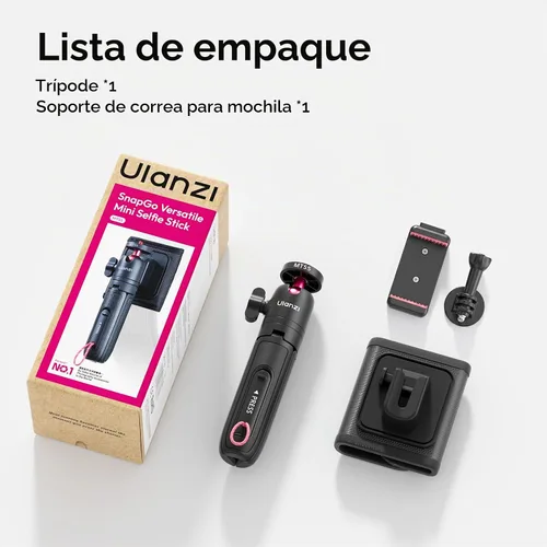 Vista 8 de ULANZI MT55 SnapGo Mini Trípode Selfie Stick, 4 en 1, 12.2 pulgadas Universal 1/4