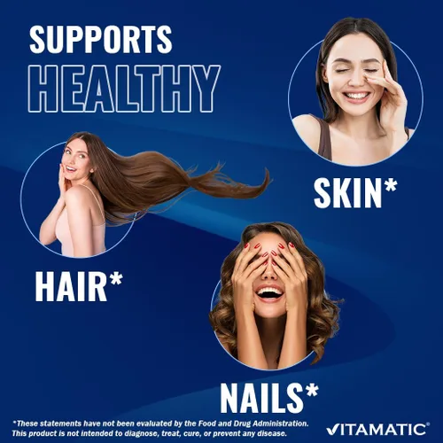 Vista 4 de Vitamatic Biotina 10,000 mcg (10 mg) para cabello, piel y uñas más fuertes - 365 tabletas veganas - también llamada vitamina B7