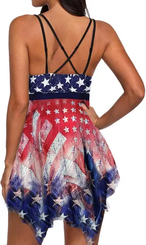 Vista 3 de Traje de baño de dos piezas con la bandera americana de talla grande para mujer