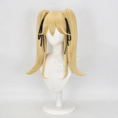 Vista 3 de SYIBOO Anime Kakegurui Meari Saotome Cosplay Long Yellow Wigs with Hair Band Silk Ribbon Heat-resistant Fiber Hair + Wig Cap Party