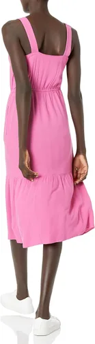 Vista 2 de Tienda Essentials - Vestido midi de verano para mujer, de sarga, fluido, escalonado