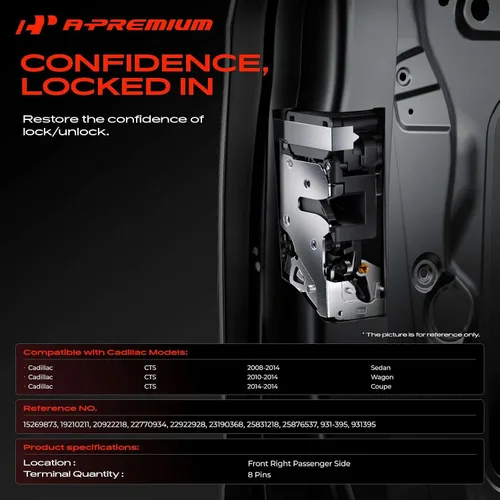 Vista 2 de A-Premium Actuador de bloqueo de puerta lateral del pasajero delantero derecho compatible con Cadillac CTS 2008-2014, para modelo con código Rpo