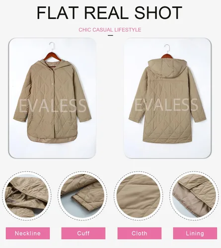 Vista 6 de EVALESS Chaquetas largas para mujer, abrigo de invierno de moda 2025 para mujer, chaquetas ligeras con capucha acolchadas de diamante, casuales