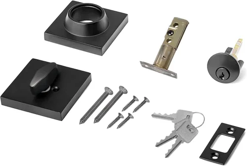 Vista 6 de Cerradura cuadrada de un solo cilindro moderno con llaves, cerrojo negro mate para entrada de puerta delantera, cerradura de seguridad de puerta