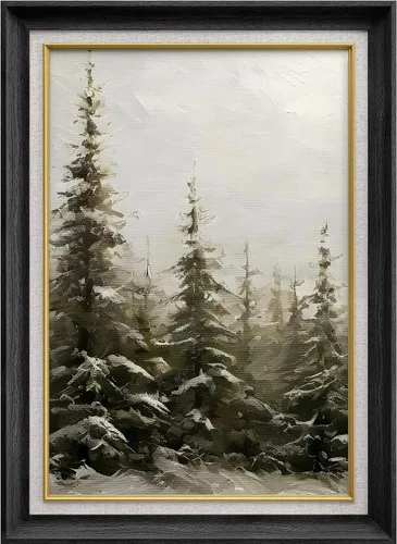 Vista 100 de MUDECOR Lienzo enmarcado prémium para pared, pinos nevados en bosque de invierno, ilustraciones modernas, arte contemporáneo, escénico, divertido