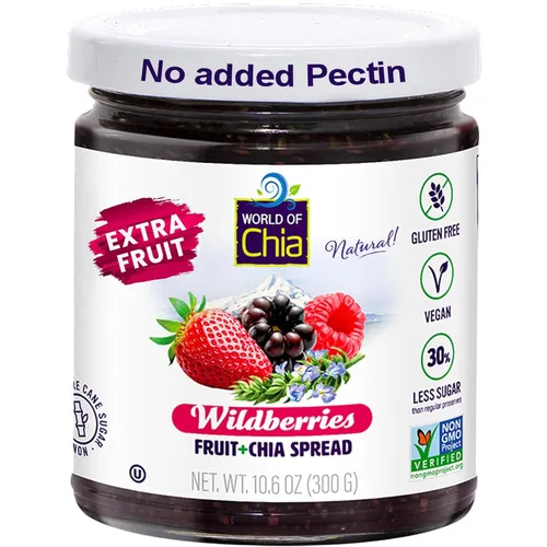 Vista 12 de World of Chia Mermelada de semillas de chía de frutas extra, mermeladas y conservas de moras, mermelada de chía súper alimentaria, totalmente