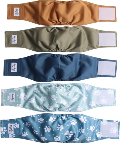 Vista 9 de JoyDaog - Pañales reutilizables para cachorros varones, paquete de 5, lavables, bandas reutilizables para el vientre, para perros