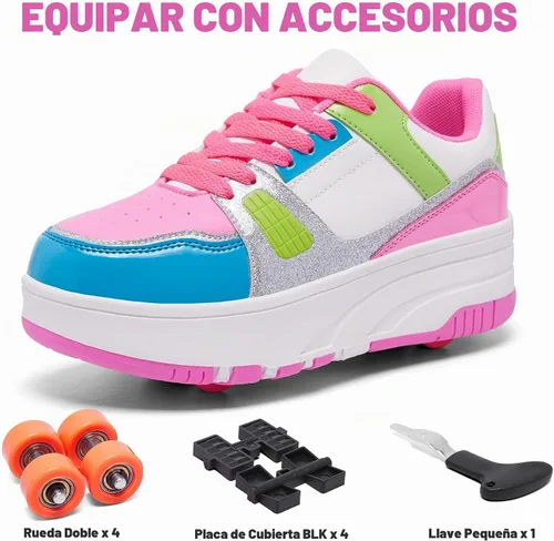 Vista 2 de Zapatillas con ruedas para patinar para niños, niñas y niños, con ruedas desmontables y estilo de moda