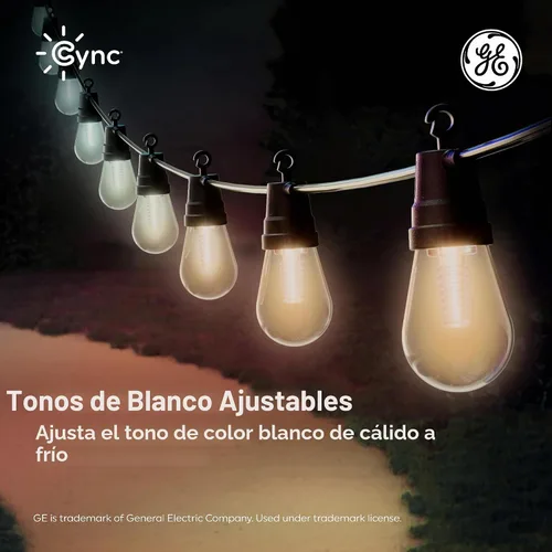 Vista 8 de GE Cync Luces inteligentes para café con efectos dinámicos, luces de cadena para patio que cambian de color, compatibles con Alexa y Google, 48 pies
