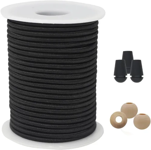 Vista 17 de Cordón elástico delgado negro de 2mm para hacer pulseras, cuerda elástica redonda de 129 pies, cordón para cuentas Pony, hilo elástico