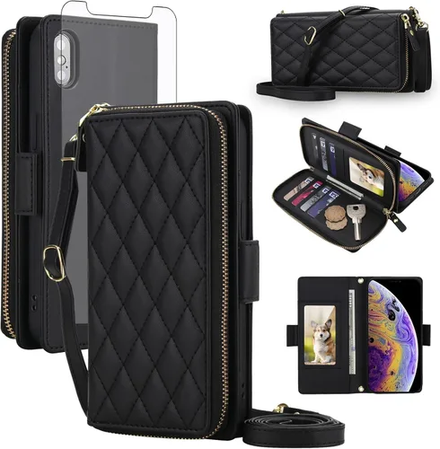 Vista 38 de Asuwish Funda compatible con iPhone 6/6s/7/8/SE 2020 2022 con cremallera y bloqueo RFID, protector de pantalla, correa cruzada i6 i7 i8 7s 8s SE2020