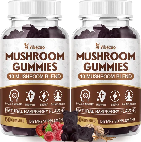 Vista 8 de Gomitas de hongos para adultos, suplemento de 10 mezclas de hongos con melena de león, cordyceps, reishi, chaga y cola de pavo para concentración
