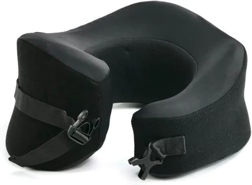 Vista 27 de C CUSHION LAB Almohada de viaje, galardonado diseño ergonómico patentado para mentón y cuello, almohada de espuma viscoelástica para el cuello Azul
