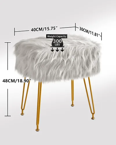 Vista 3 de IBUYKE Taburete rectangular de piel sintética para tocador con almacenamiento, otomana de silla de maquillaje peluda, asiento acolchado suave