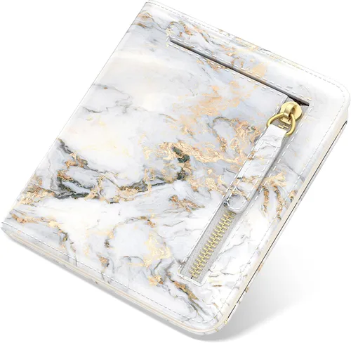 Vista 21 de Billetera de cuero genuino de lujo para mujer con bloqueo RFID, compacta, plegable, con ventana para identificación, Gato negro, Moderno