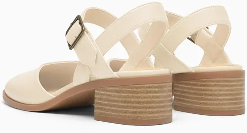 Vista 6 de Coutgo Zapatos de vestir de tacón bajo y grueso para mujer, con puntera cerrada, con correa de tobillo ajustable Beige