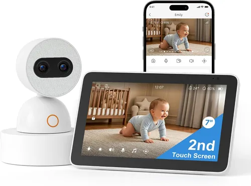 Vista 8 de Simsky Monitor de bebé de pantalla dividida de 7 pulgadas con 2 cámaras, cámaras duales de 4MP con zoom 6X y zoom panorámico, WiFi y sin WiFi