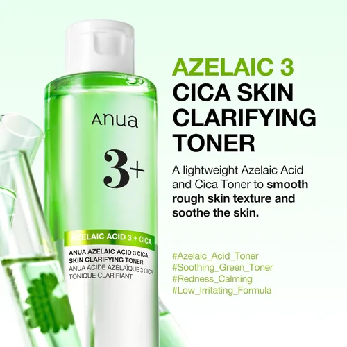 Vista 2 de Anua Tónico aclarante de ácido azelaico 3 CICA, tónico facial exfoliante diario con salicílico, para calmar y claridad de la piel, cuidado de sebo