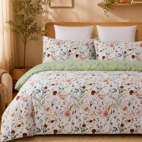 Vista 14 de Helthep Funda de Edredón Floral Tamaño Queen Full, Funda de Edredón de Algodón 100% Lavable Tamaño Full (80" x 90") con 2 Fundas de Almohada