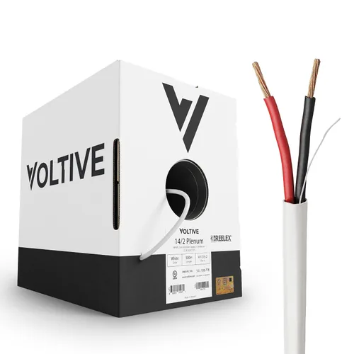 Vista 13 de Voltive Cable de altavoz 12/2, Plenum CL3P, blanco, 500 pies - 12 AWG, 2 conductores, cobre trenzado sin oxígeno, listado UL - V-1214-2
