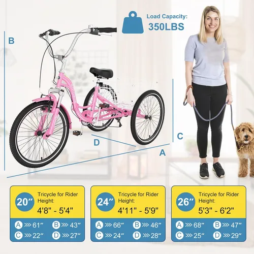 Vista 7 de NAIZEA Triciclo plegable para adultos, 7 velocidades, 20/24/26 pulgadas, triciclo plegable para adultos, bicicleta de 3 ruedas, triciclo plegable