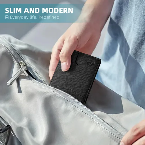 Vista 22 de Zitahli - Carteras delgadas con clip para dinero para hombre, tarjetero minimalista, de cuero, plegable, con bloqueo RFID, cartera de bolsillo