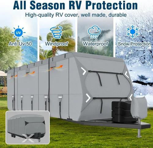 Vista 2 de Mofeez Funda para caravana, cubierta de remolque de viaje de 16 a 18 pies, resistente de 7 capas superior anti-UV, resistente al viento